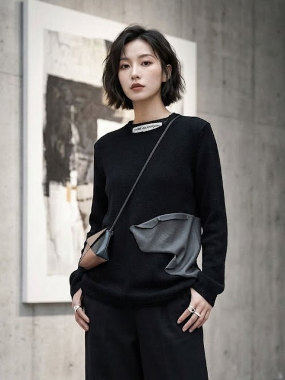 Comme des Garçons AD2017 Rubber Patch Wool Sweater, Black & Gray, Womens Size L